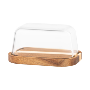 Butter dish Ardesto Midori, 15?10.8?7.5cm, borosilicate glass, wood, transparent