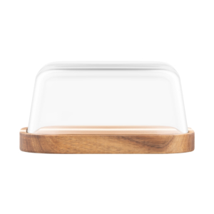 Butter dish Ardesto Midori, 15?10.8?7.5cm, borosilicate glass, wood, transparent