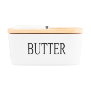 Butter dish Ardesto Midori, 16?9.9?7.7cm, bamboo, ceramic, stainless steel, white