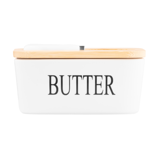 Butter dish Ardesto Midori, 16?9.9?7.7cm, bamboo, ceramic, stainless steel, white