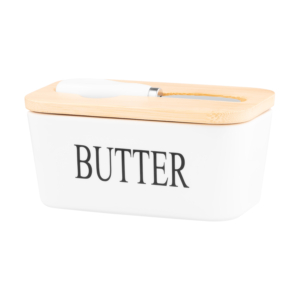 Butter dish Ardesto Midori, 16?9.9?7.7cm, bamboo, ceramic, stainless steel, white