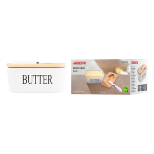 Butter dish Ardesto Midori, 16?9.9?7.7cm, bamboo, ceramic, stainless steel, white