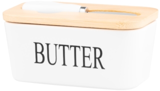 Butter dish Ardesto Midori, 16?9.9?7.7cm, bamboo, ceramic, stainless steel, white