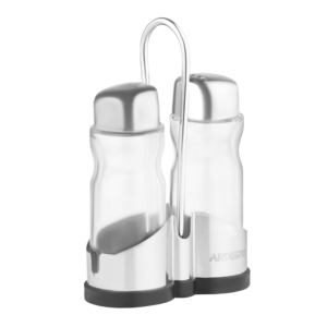 Salt and pepper set with stand Ardesto Gemini, 12cm, 3psc, stainless steel, glass, transparent