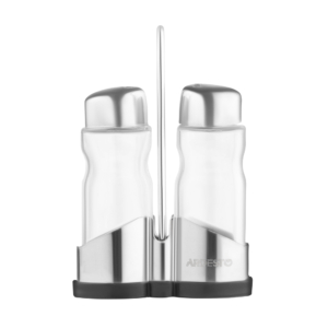 Salt and pepper set with stand Ardesto Gemini, 12cm, 3psc, stainless steel, glass, transparent