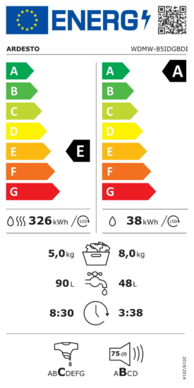Washer-dryer ARDESTO front load, 8(5)kg, 1200, A/E, 57.2cm, display, steam, inverter, grey