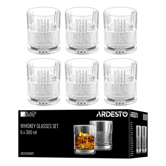 Whiskey glasses set ARDESTO Draco Rotate 300ml, 6pcs, glass, transparent