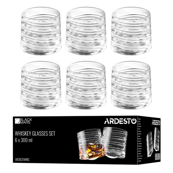 Whiskey glasses set ARDESTO Pavo Rotate Сlumsy 300ml, 6pcs, glass, transparent