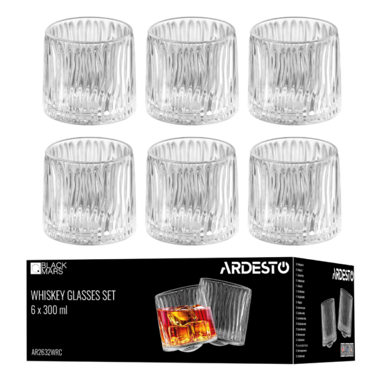 Whiskey glasses set ARDESTO Ara Rotate Сlumsy 300ml, 6pcs, glass, transparent
