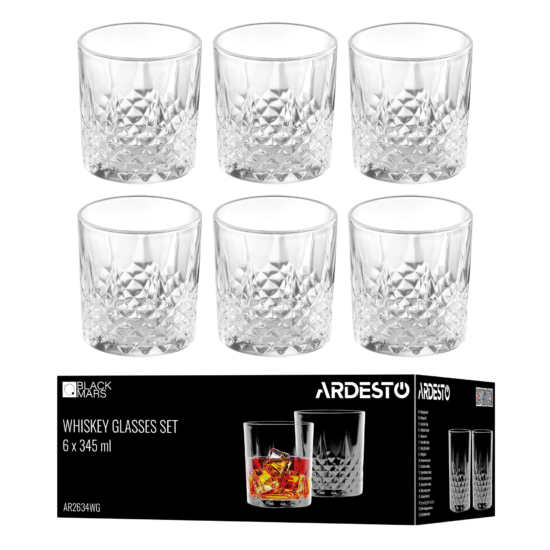 Whiskey glasses set ARDESTO Carina 345ml, 6pcs, glass, transparent