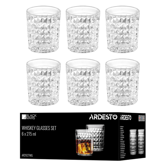 Whiskey glasses set ARDESTO Norma 275ml, 6pcs, glass, transparent