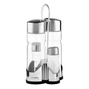 Salt and pepper set with stand Ardesto Gemini, 20.5cm, 5psc, stainless steel, glass, transparent