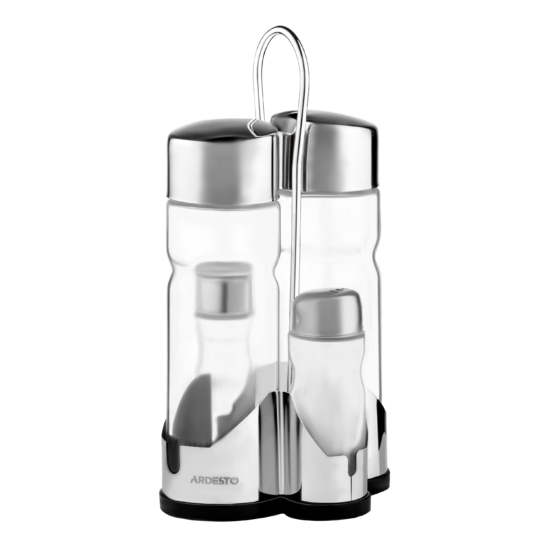 Salt and pepper set with stand Ardesto Gemini, 20.5cm, 5psc, stainless steel, glass, transparent