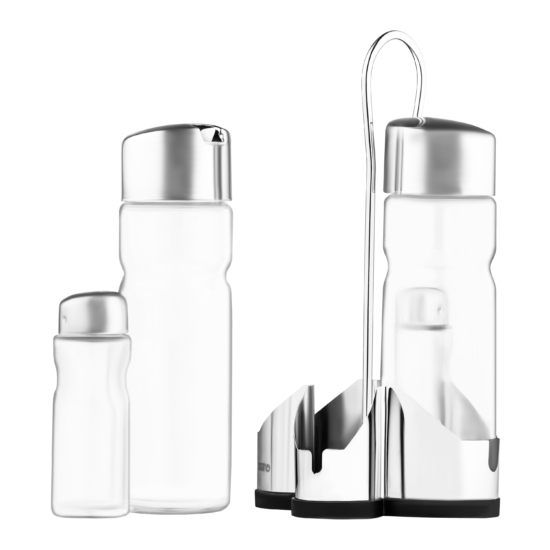 Salt and pepper set with stand Ardesto Gemini, 20.5cm, 5psc, stainless steel, glass, transparent