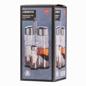 Salt and pepper set with stand Ardesto Gemini, 20.5cm, 5psc, stainless steel, glass, transparent