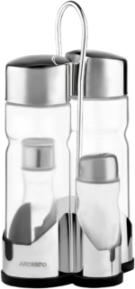 Salt and pepper set with stand Ardesto Gemini, 20.5cm, 5psc, stainless steel, glass, transparent