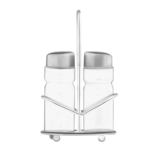 Salt and pepper set with stand Ardesto Gemini, 3psc, stainless steel, glass, transparent