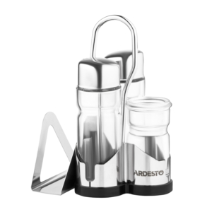 Salt and pepper set with stand Ardesto Gemini, 13cm, 4psc, stainless steel, glass, transparent