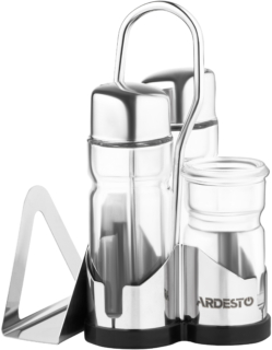 Salt and pepper set with stand Ardesto Gemini, 13cm, 4psc, stainless steel, glass, transparent