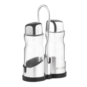 Salt and pepper set with stand Ardesto Gemini, 12cm, 3psc, stainless steel, glass, transparent