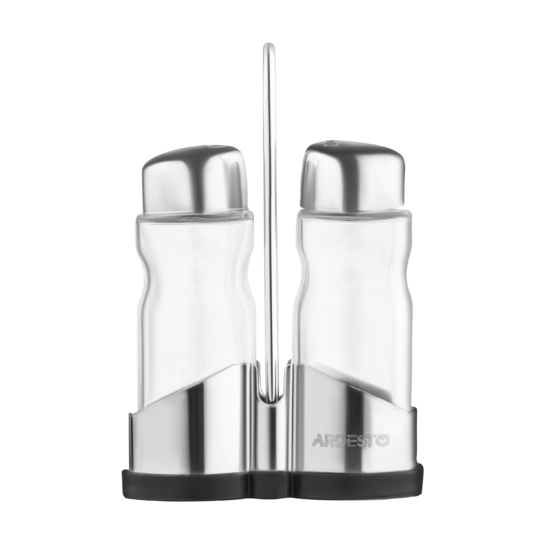 Salt and pepper set with stand Ardesto Gemini, 12cm, 3psc, stainless steel, glass, transparent