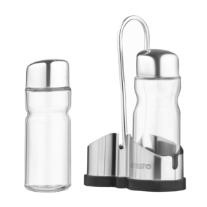 Salt and pepper set with stand Ardesto Gemini, 12cm, 3psc, stainless steel, glass, transparent