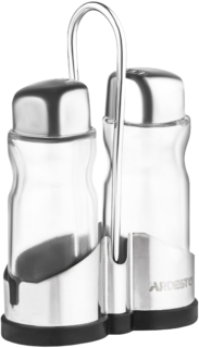 Salt and pepper set with stand Ardesto Gemini, 12cm, 3psc, stainless steel, glass, transparent