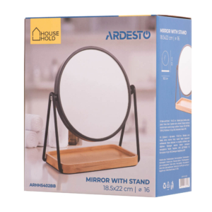Mirror with stand Ardesto, 16″, 16.5х10х1.5cm, glass, bamboo, metal, plastic, black