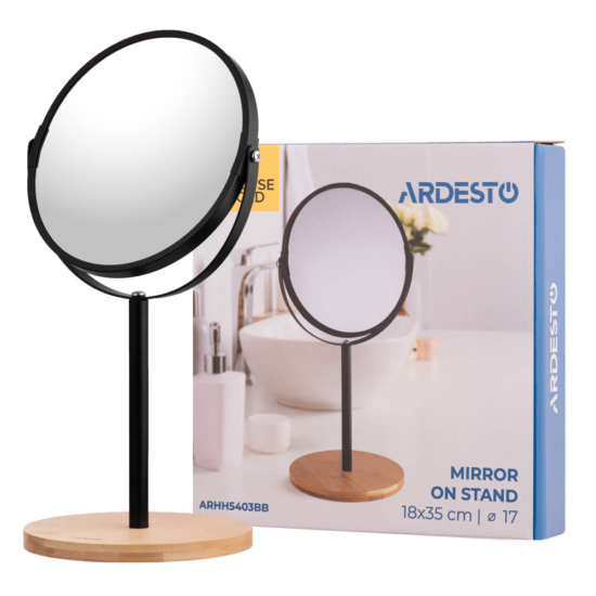 Дзеркало на ніжці 17″ Ardesto 19x15x34,5см, скло, бамбук, метал, пластик, чорний