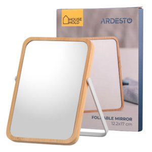 Foldable mirror Ardesto, 17.5?12.2?1.1cm, glass, bamboo, metal, plastic, white