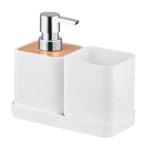 Bathroom set Ardesto Minimalism, 420ml, 3items, polypropylene, bamboo, white