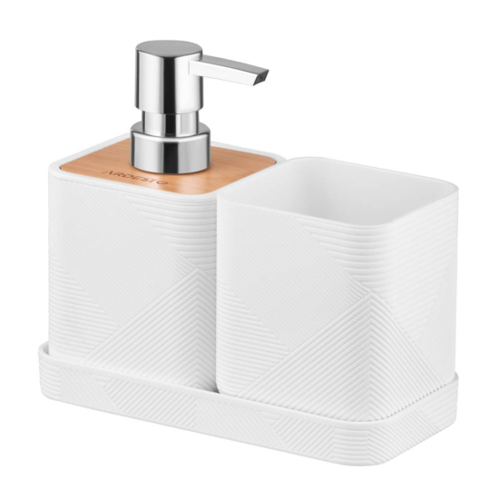 Bathroom set Ardesto Minimalism, 420ml, 3items, polypropylene, bamboo, white