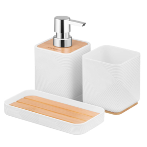 Bathroom set Ardesto Minimalism, 420ml, 3items, polypropylene, bamboo, white