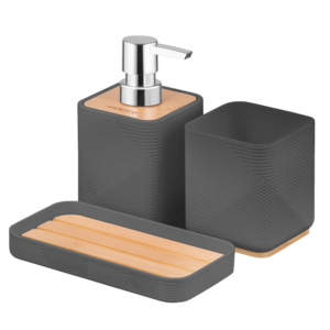 Bathroom set Ardesto Minimalism, 420ml, 3items, polypropylene, bamboo, dark grey