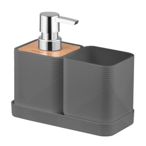 Bathroom set Ardesto Minimalism, 420ml, 3items, polypropylene, bamboo, dark grey