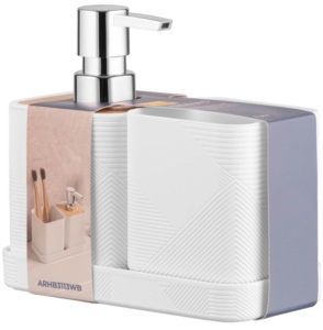 Bathroom set Ardesto Minimalism, 420ml, 3items, polypropylene, bamboo, white