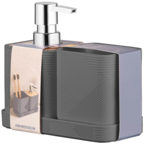 Bathroom set Ardesto Minimalism, 420ml, 3items, polypropylene, bamboo, dark grey