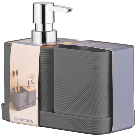 Bathroom set Ardesto Minimalism, 420ml, 3items, polypropylene, bamboo, dark grey
