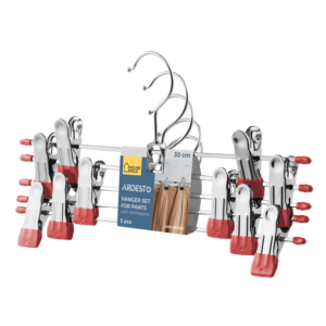 Hanger set with clothespin for pants ARDESTO 30cm, 5pcs, metal, PVC, red