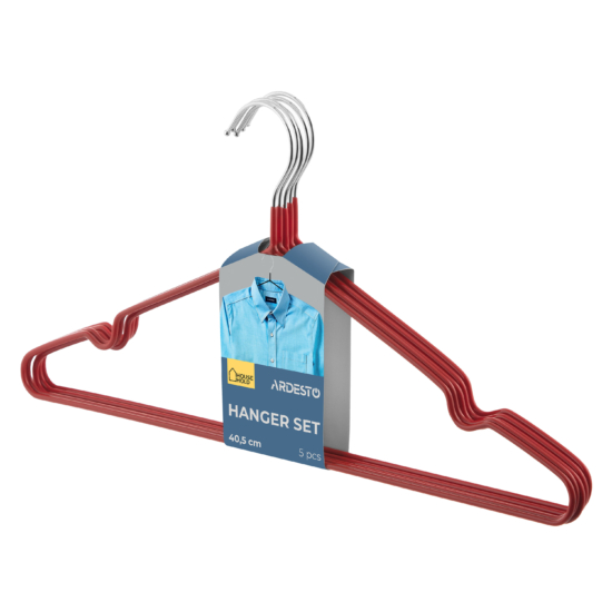Hanger set ARDESTO 40.5cm, 5pcs, metal, PVC, red