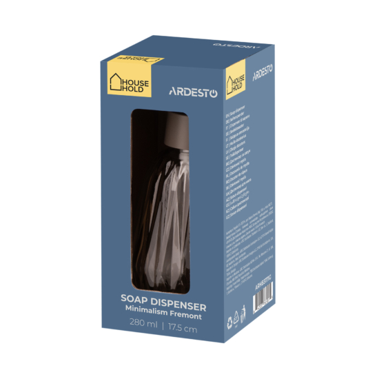 Soap dispenser ARDESTO Minimalism Fremont, 280ml, soda-lime glass, plastic, grey