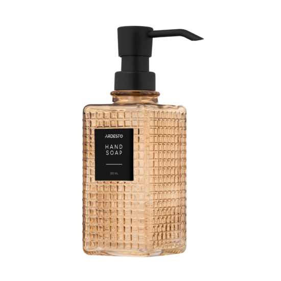 Soap dispenser ARDESTO Minimalism Empire, 350ml, soda-lime glass, plastic, amber