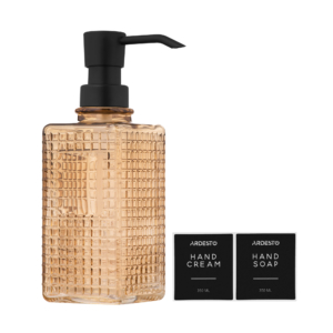 Soap dispenser ARDESTO Minimalism Empire, 350ml, soda-lime glass, plastic, amber