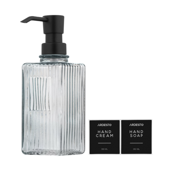Soap dispenser ARDESTO Minimalism Aon, 350ml, soda-lime glass, plastic, blue