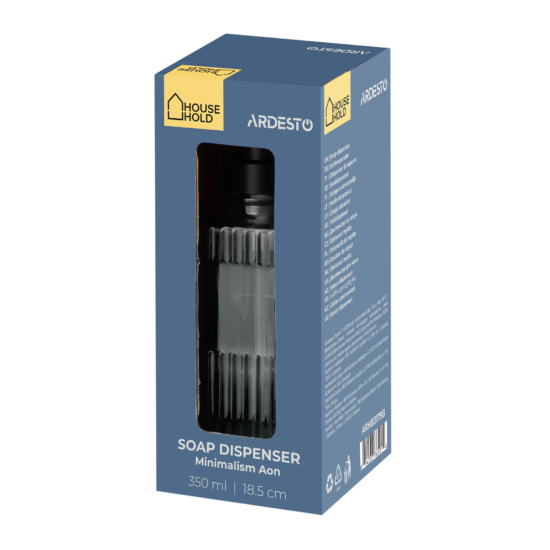 Soap dispenser ARDESTO Minimalism Aon, 350ml, soda-lime glass, plastic, blue