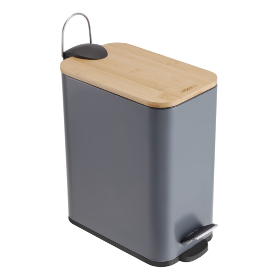 ARDESTO Ведро для мусора Ardesto Minimalism с педалью, 5л, металл, пластик, бамбук, серый тёмный