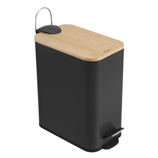 ARDESTO Ведро для мусора Ardesto Minimalism с педалью, 5л, металл, пластик, бамбук, черный