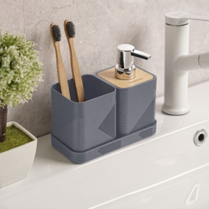 Bathroom set Ardesto Minimalism, 420ml, 3items, polypropylene, bamboo, dark grey