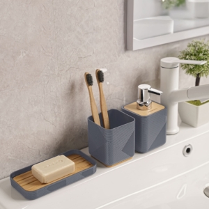 Bathroom set Ardesto Minimalism, 420ml, 3items, polypropylene, bamboo, dark grey