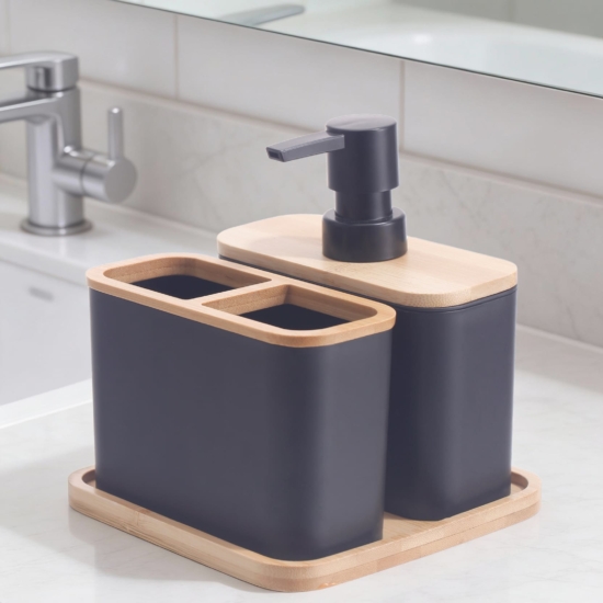ARDESTO Набір для ванної кімнати Ardesto Minimalism, 3 предмети, поліпропілен, бамбук, чорний